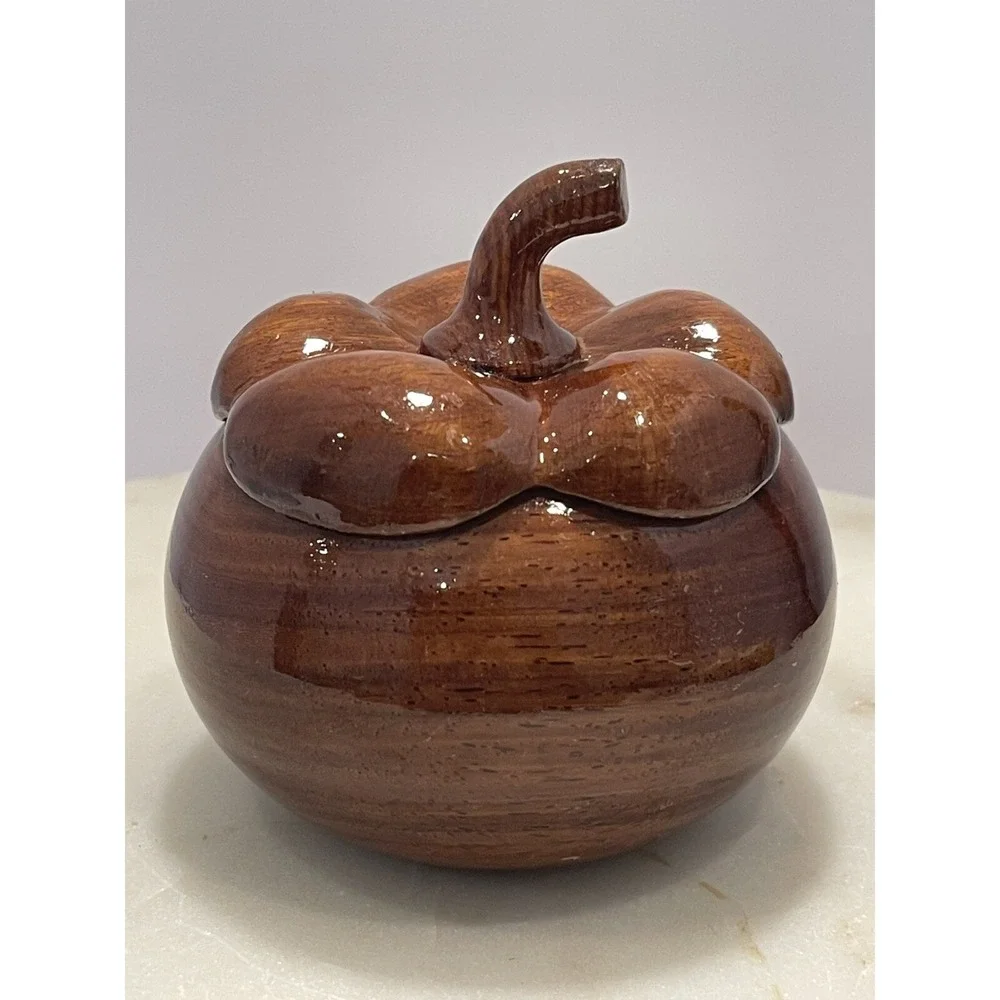 Wooden Hand Carved Lidded Decor Storage Jewelry Organizer Pumpkin Trinket Box